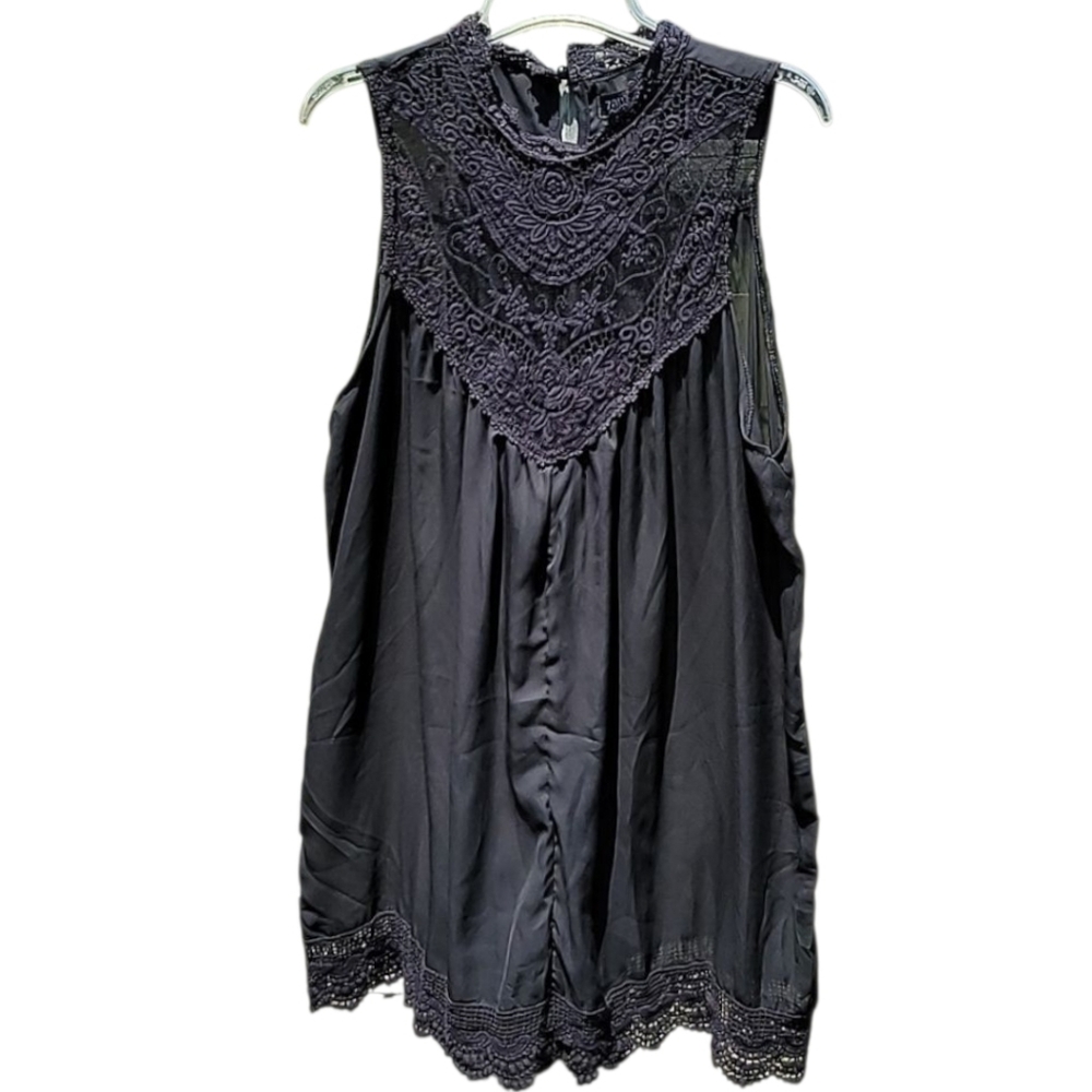 Zanzea blouse black 4X sleeveless lace collar sheer whimsygoth
